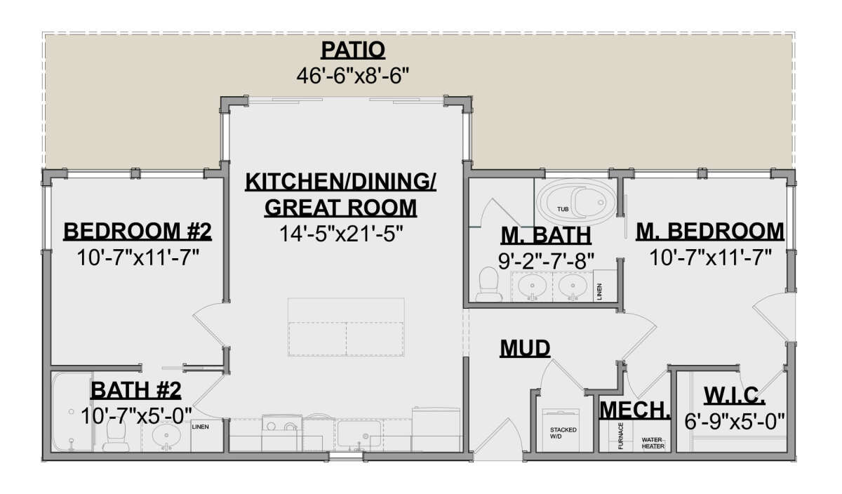 Modern Plan: 902 Square Feet, 2 Bedrooms, 2 Bathrooms - 1462-00047