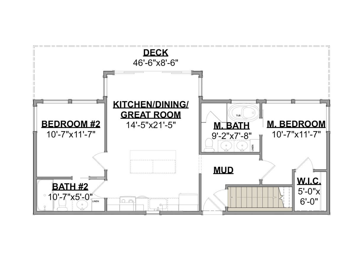 Main Floor w/ Basement Stair Location for House Plan #1462-00047