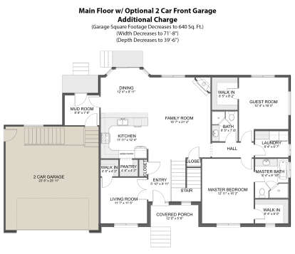 Main Floor w/ Optional 2 Car Front Garage for House Plan #2802-00164