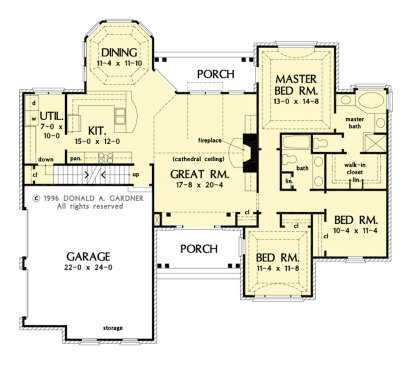 Main Floor w/ Basement Stair Location for House Plan #2865-00253