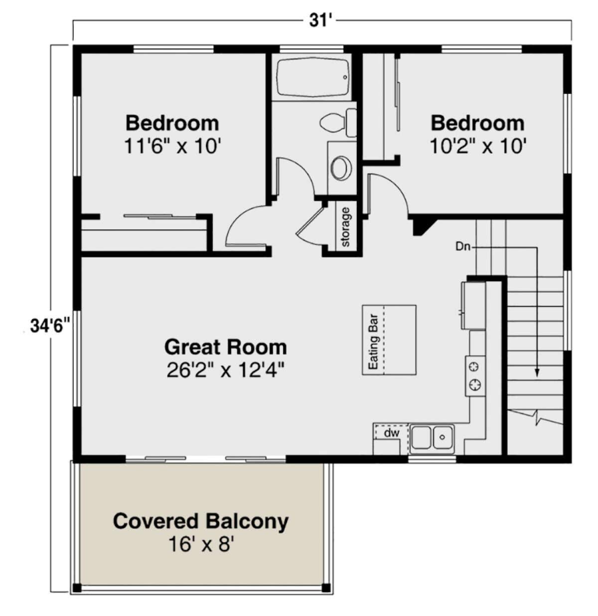 Prairie Plan: 998 Square Feet, 2 Bedrooms, 1.5 Bathrooms - 035-01020
