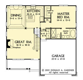 Main Floor w/ Basement Stair Location for House Plan #2865-00258