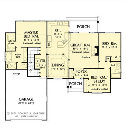 Main Floor w/ Basement Stair Location for House Plan #2865-00263