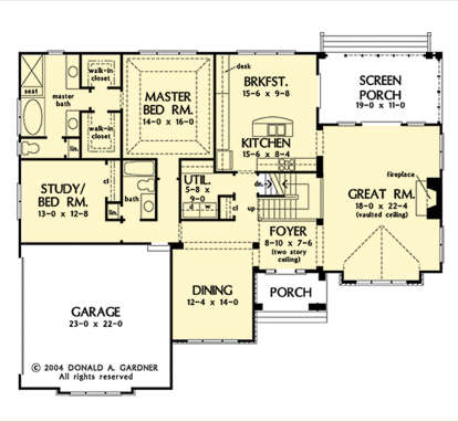 Main Floor w/ Basement Stair Location for House Plan #2865-00264