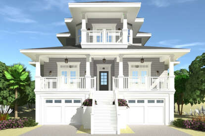 Coastal House Plan #028-00176 Elevation Photo