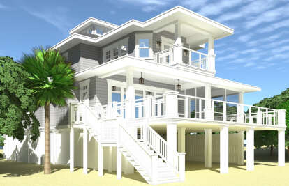 Coastal House Plan #028-00176 Elevation Photo