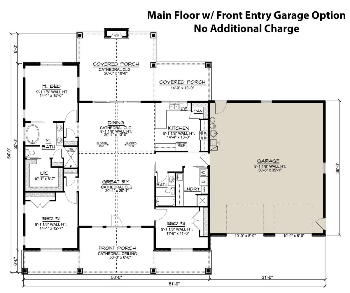 Main Floor w/ Front Entry Garage Option for House Plan #5032-00162