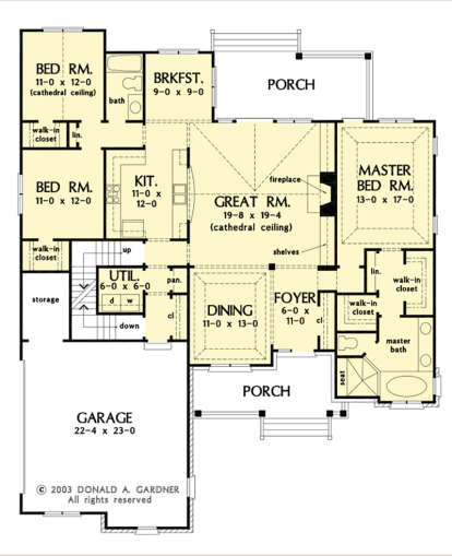 Main Floor w/ Basement Stair Location for House Plan #2865-00285