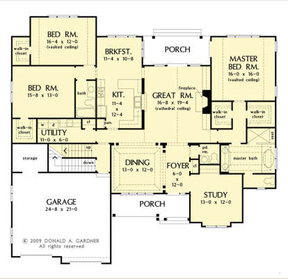 Main Floor w/ Basement Stair Location for House Plan #2865-00288
