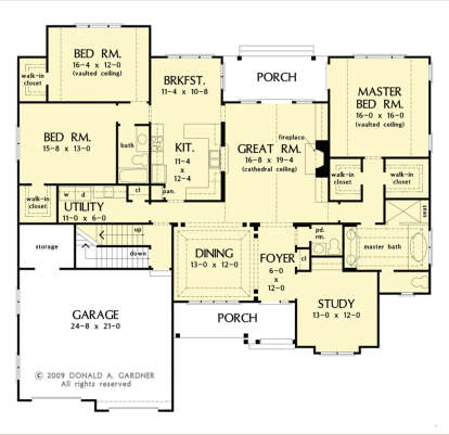 Main Floor w/ Basement Stair Location for House Plan #2865-00288