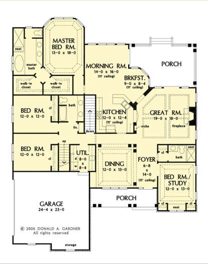Main Floor w/ Basement Stair Location for House Plan #2865-00290