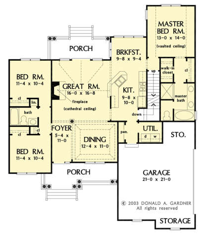Main Floor w/ Basement Stair Location for House Plan #2865-00310