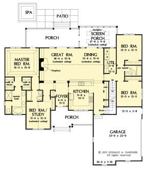 Main Floor w/ Basement Stair Location for House Plan #2865-00321