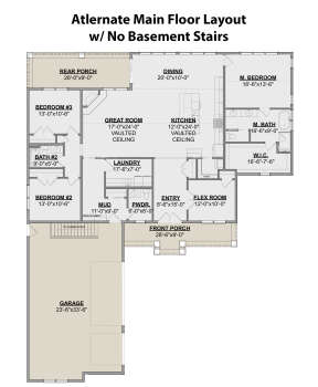 Alternate Main Floor Layout w/ No Basement Stairs for House Plan #1462-00053