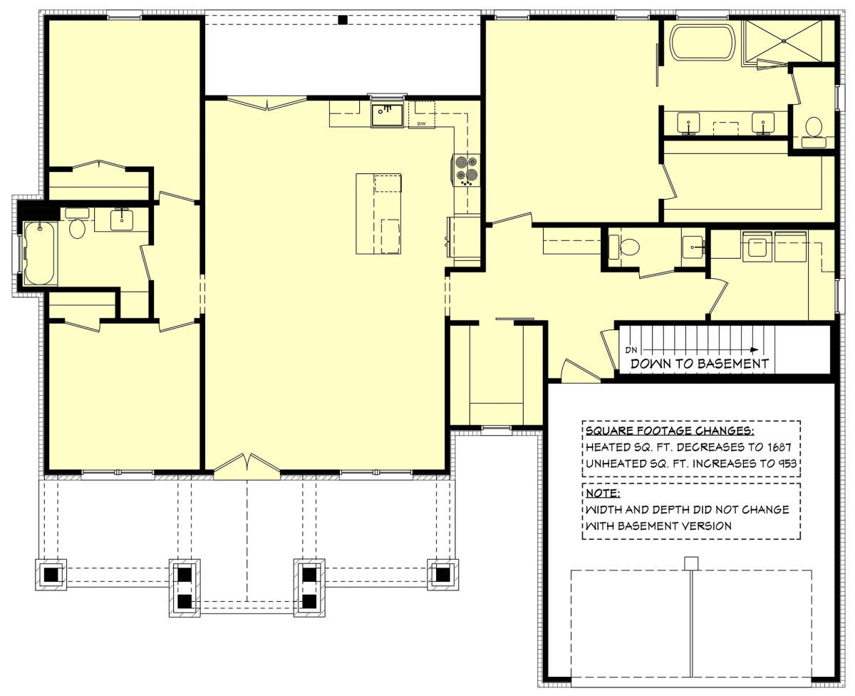 Main Floor w/ Basement Stair Location for House Plan #041-00295