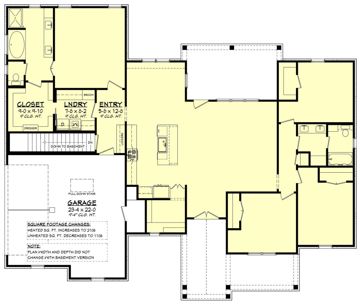 Main Floor w/ Basement Stair Location for House Plan #041-00299