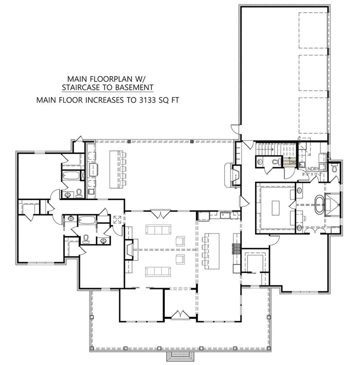 Main Floor w/ Basement Stair Location for House Plan #4534-00084