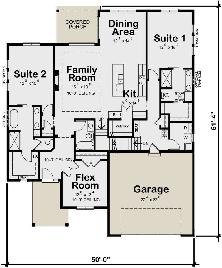 Traditional Plan - 2,295 Square Feet, 2 Bedrooms, 3 Bathrooms | Floor ...
