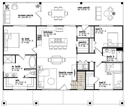 Main Floor w/ Basement Stairs for House Plan #7174-00001