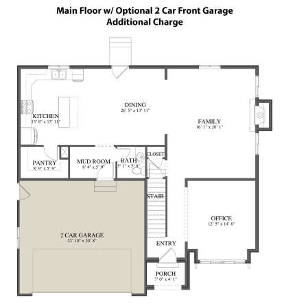 Main Floor w/ Optional 2 Car Front Garage for House Plan #2802-00183