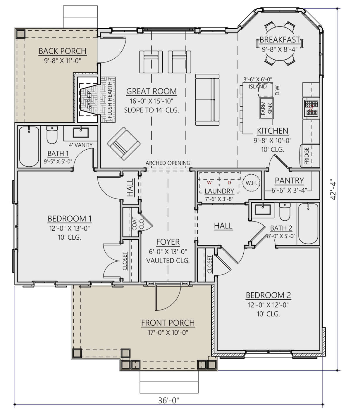 Cottage Plan: 1,108 Square Feet, 2 Bedrooms, 2 Bathrooms - 8687-00013