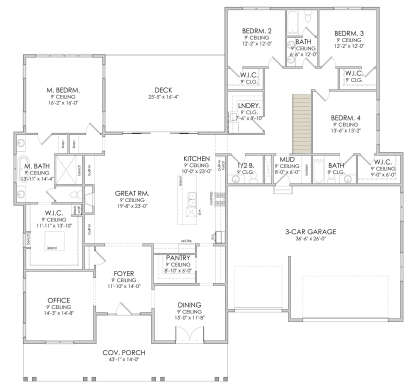 Main Floor w/ Basement Stair Location for House Plan #6422-00003