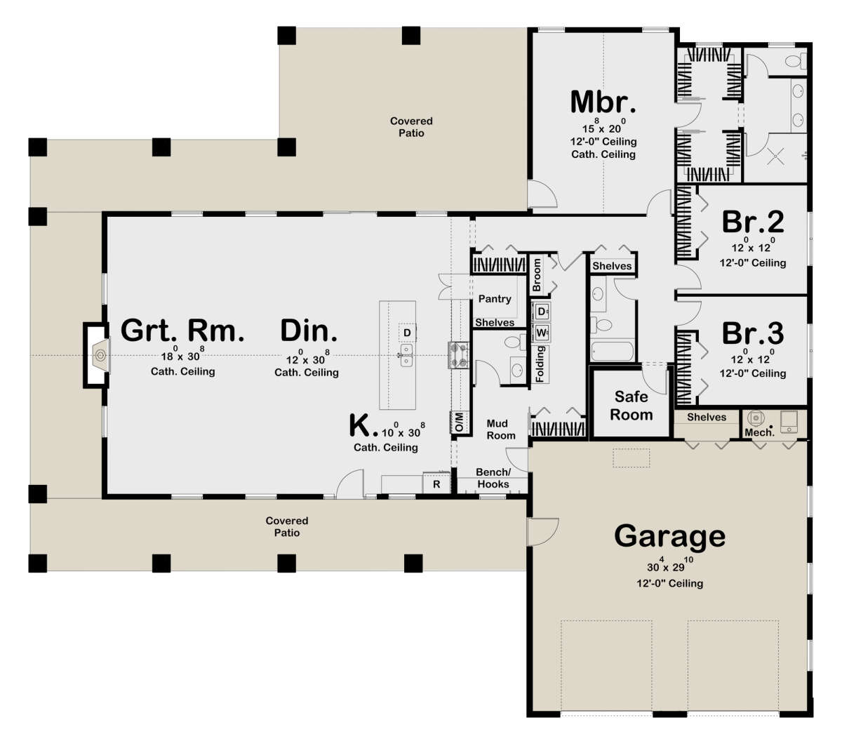 Barn Plan: 2,758 Square Feet, 3 Bedrooms, 2.5 Bathrooms - 963-00695