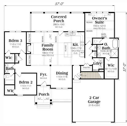 Main Floor w/ Basement Stairs Location for House Plan #009-00315