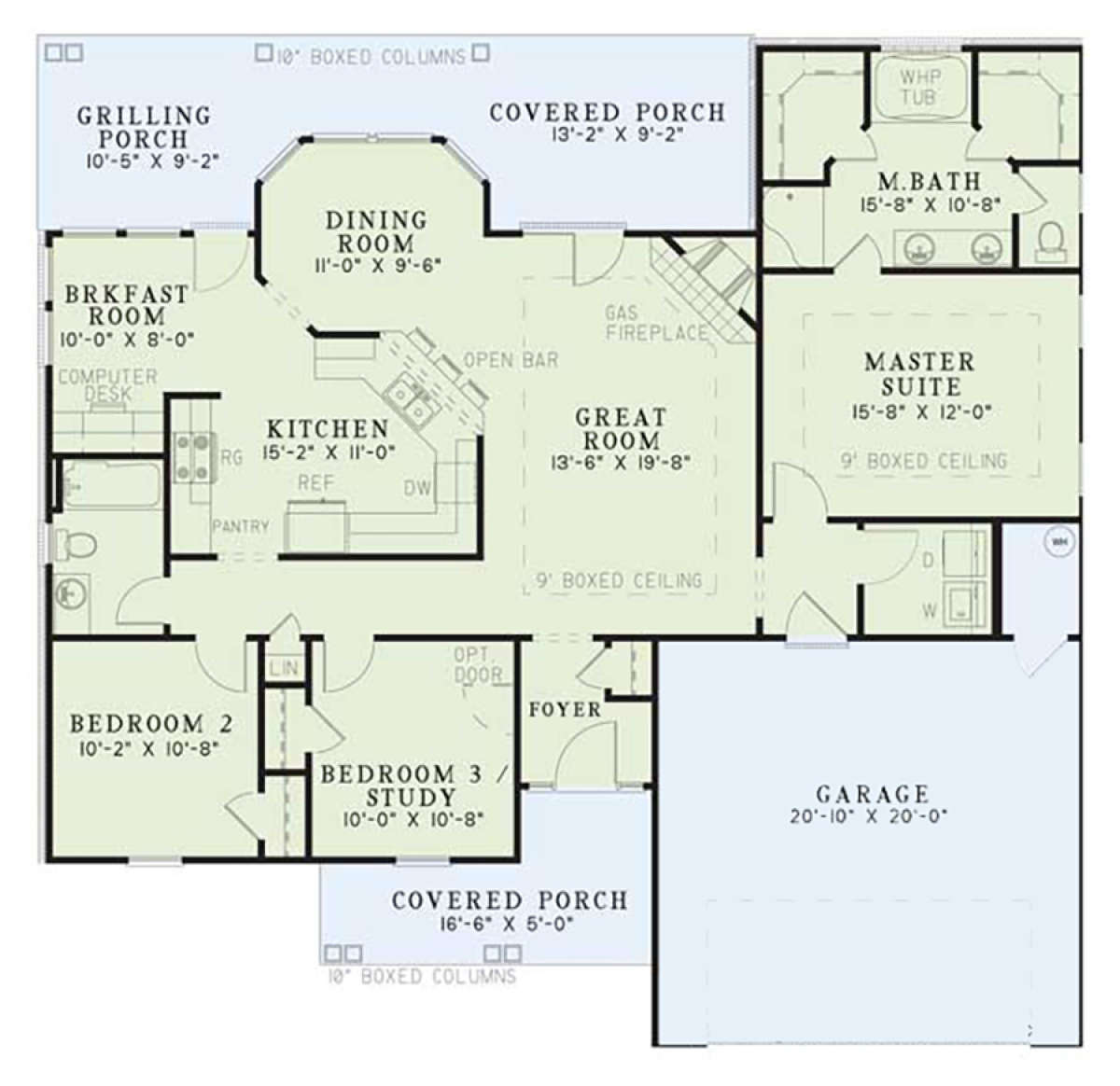 Ranch Plan - 1,525 Square Feet, 3 Bedrooms, 2 Bathrooms | Floor Plan  #110-00020 | America's Best House Plans, image size:1200x1164