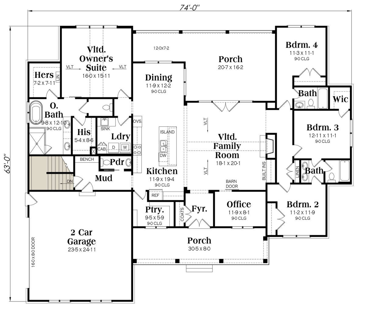 Main Floor w/ Basement Stair Location for House Plan #009-00316