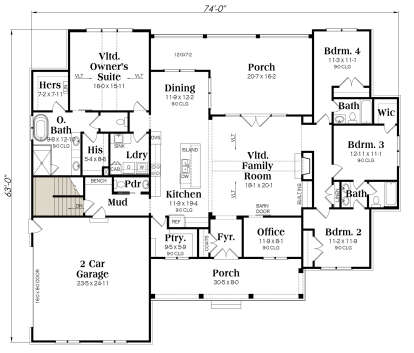 Main Floor w/ Basement Stairs Location for House Plan #009-00316