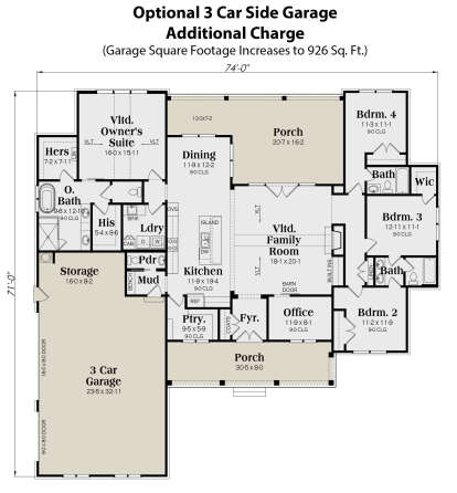 Main Floor w/ 3-Car Garage Option for House Plan #009-00316
