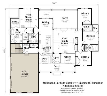 Basement Foundation w/ Optional 3 Car Garage for House Plan #009-00316