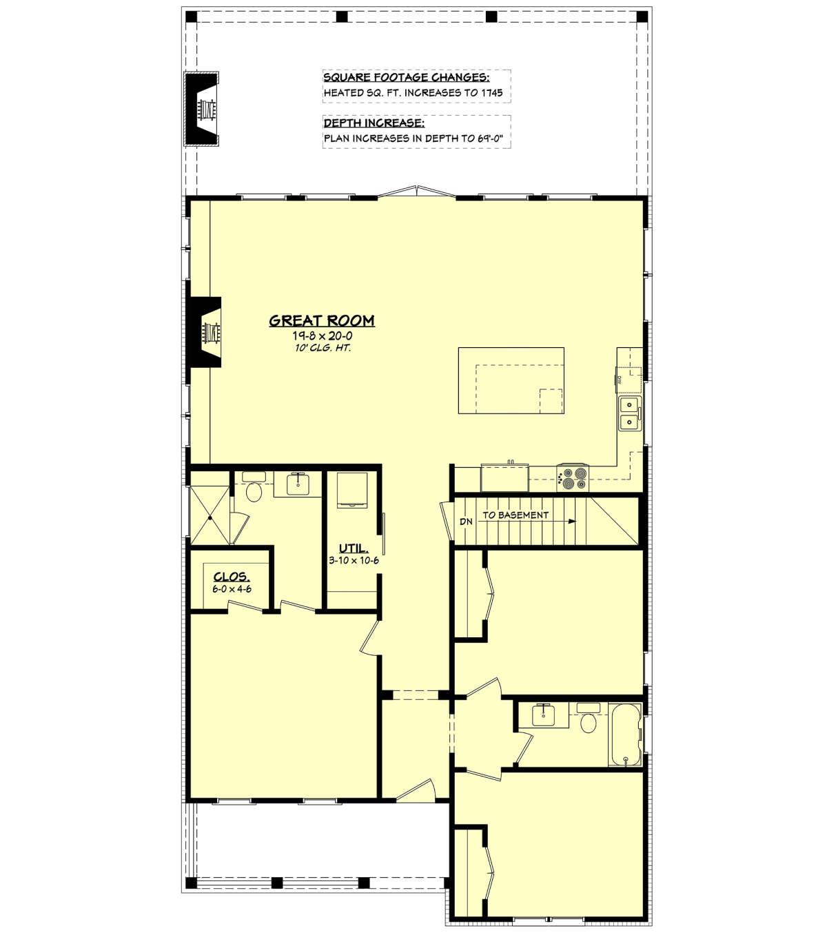 Main Floor w/ Basement Stair Location for House Plan #041-00313