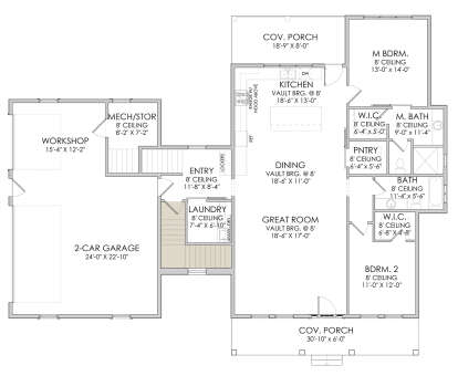 Main Floor w/ Basement Stair Location for House Plan #6422-00013