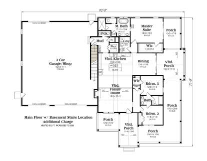 Main Floor w/ Basement Stairs Location for House Plan #009-00317