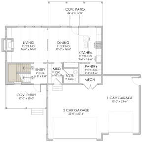 Main Floor w/ Basement Stair Location for House Plan #6422-00017