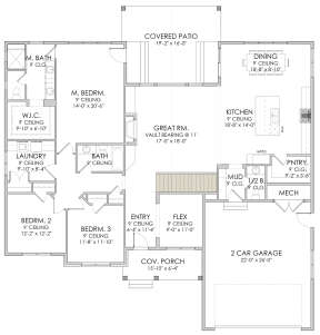 Main Floor w/ Basement Stair Location for House Plan #6422-00018