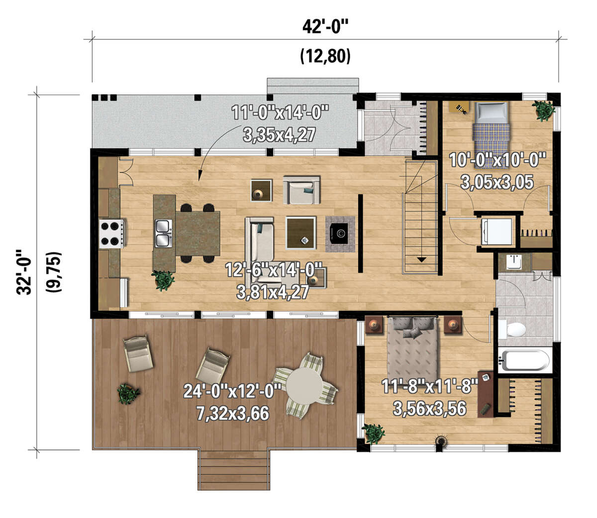 Modern Plan - 936 Square Feet, 2 Bedrooms, 1 Bathroom | Floor Plan ...