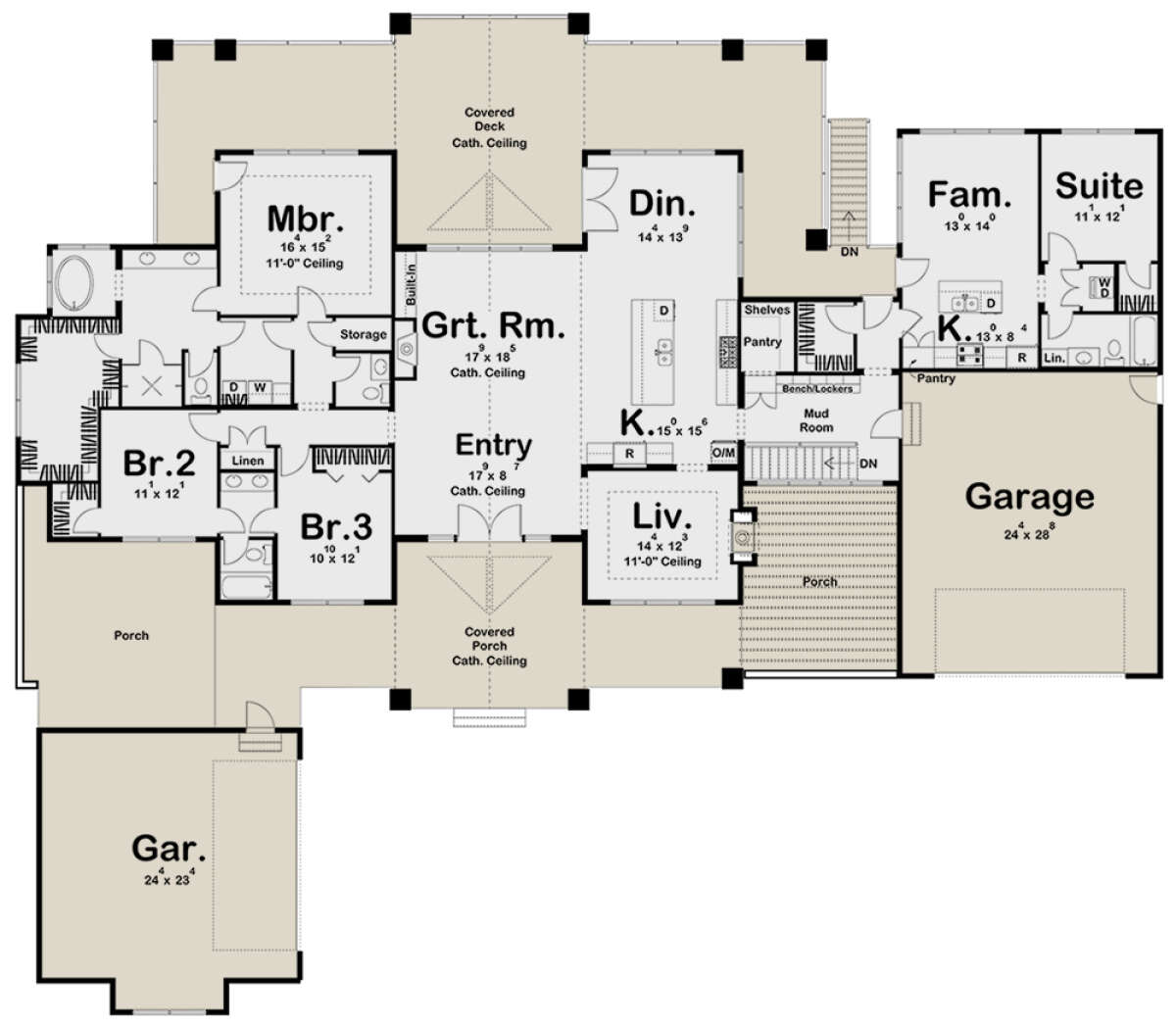 Craftsman Plan: 3,213 Square Feet, 4 Bedrooms, 3.5 Bathrooms - 963-00713