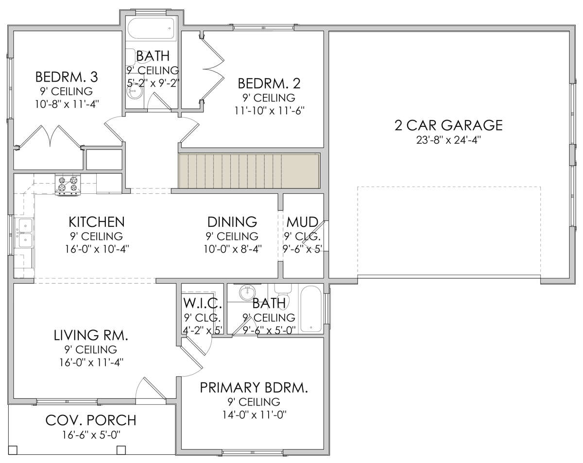 Main Floor w/ Basement Stair Location for House Plan #6422-00020