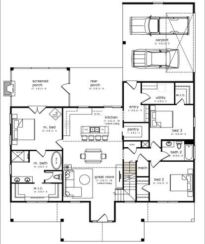 Main Floor w/ Basement Stairs for House Plan #7174-00005