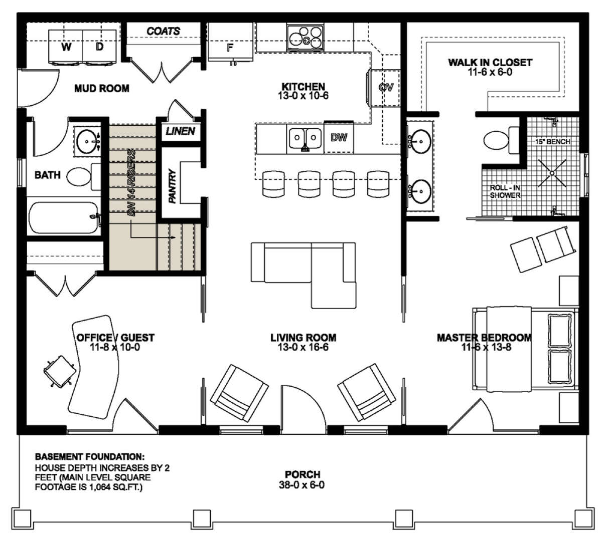 Main Floor w/ Basement Stair Location for House Plan #2699-00035