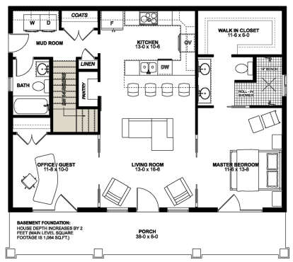 Main Floor w/ Basement Stair Location for House Plan #2699-00035