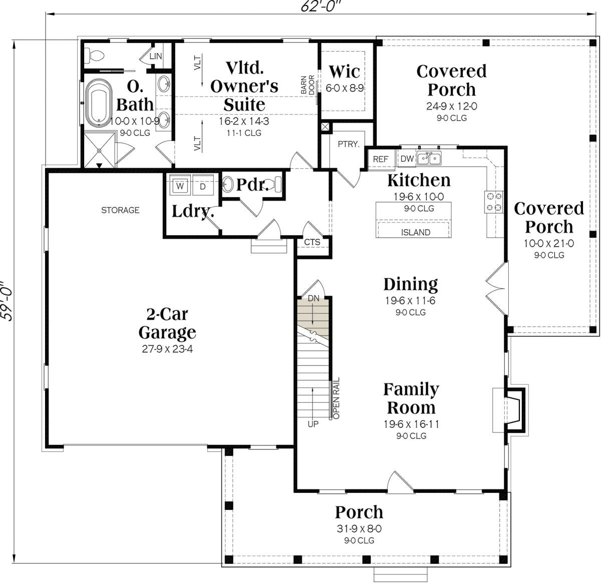 Main Floor w/ Basement Stair Location for House Plan #009-00319
