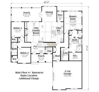 Main Floor w/ Basement Stairs Location for House Plan #009-00320