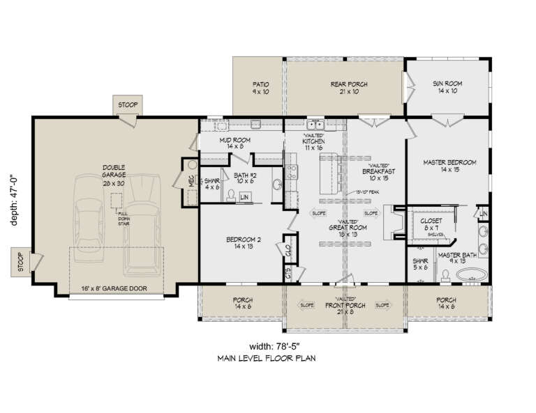 Country Plan - 1,600 Square Feet, 2 Bedrooms, 2 Bathrooms | Floor Plan ...