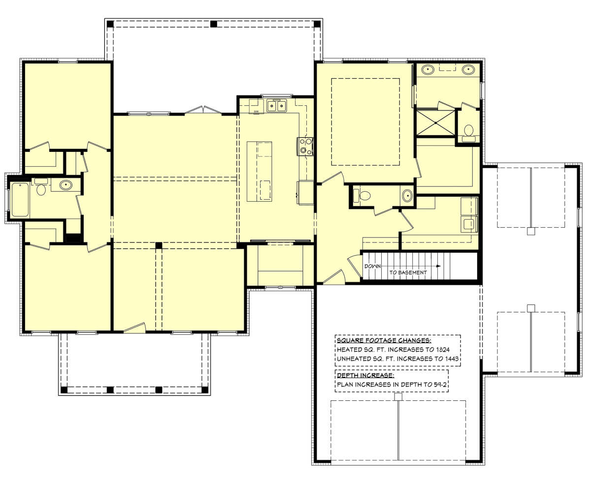 Main Floor w/ Basement Stair Location for House Plan #041-00318