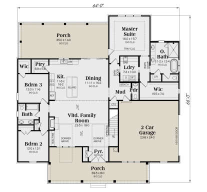 Main Floor w/ Basement Stairs Location for House Plan #009-00321