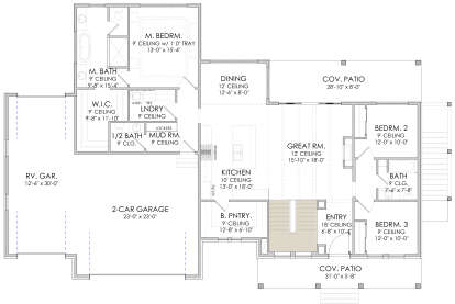 Main Floor w/ Basement Stairs Location for House Plan #6422-00034
